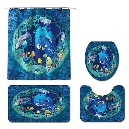 Delfiinipainettu Suihkuverho Vedenpitävä Osio Suihkuverho Neljän Osan Kylpyhuone