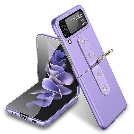 Läderfodral med gångjärnsskydd för Samsung Galaxy Z Flip 4 med ringstativ