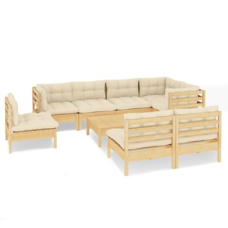 Vidaxl Loungegrupp Med Gräddvita Dynor 9 Delar Massiv Furu Creme