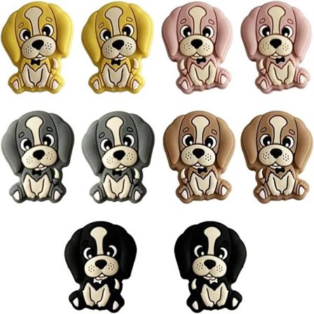 10 stykke søt hund silikonperler mini dyrevalp formet