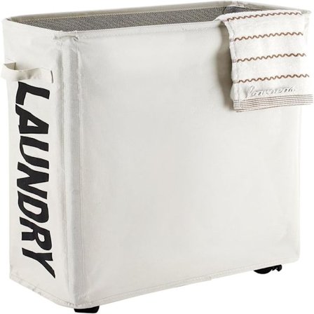 22" Rullande Smal Tvättkorg på Hjul Hög Smal Smutsig Tvättkorg Korg Hörnförvaring (Beige)-FQ-