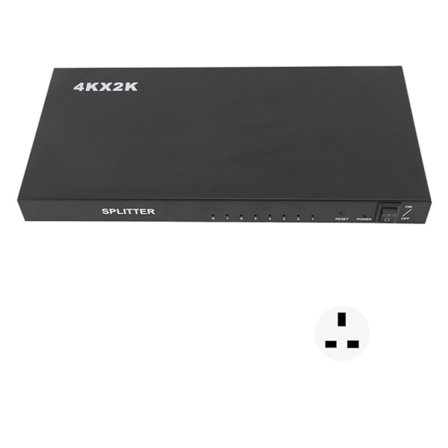 4K HD Splitter Komposit Videodistribusjon 1 Inn 8 Ut AC 100V‐240V Lyd Video Splitter for DVD STB Spillkonsoller UK Plugg