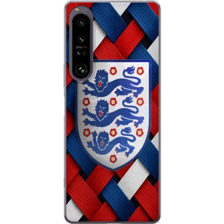 Kompatibelt Mobildeksel til Sony Sony Xperia 1 IV Grafiskt England-motiv med heraldiske løver og flettet mønster i rødt, hvitt og blått, kraftig s