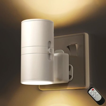 LED-nattlampe med kontakt, skumringssensor nattlampe, justerbar 3-fargers lampe, lampe for alle steder i hjemmet 1 stk/fjernkontroll-FF-