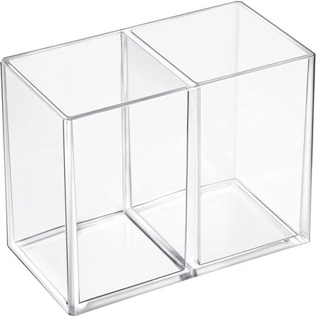 Sminkborsthållare, Akrylpennhållare, 2 fack Skrivbord