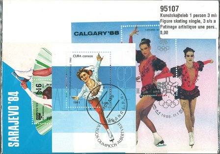 Kunstskøjteløb 1 person 3 miniark, 25 frimærker