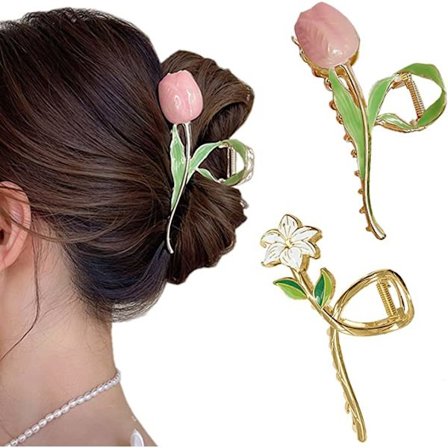 Suuret metalliset kynsiklipsit naisille - tulppaanin ja liljan kukan muotoiset kynsiklipsit 2 paria