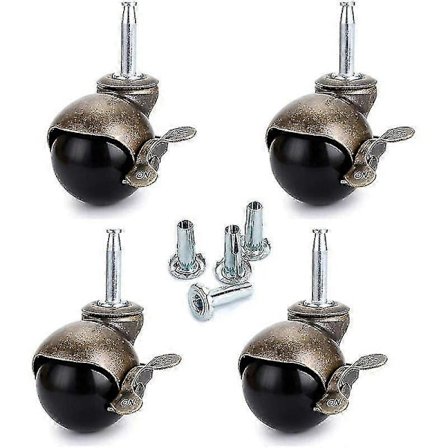 8 stk. 40 mm Stem Drejelige Hjul, Møbelhjul med Bremse, Nylonhjul til Kontorstol, Sofa, Seng, Belastningsevne 25 kg pr. Hjul