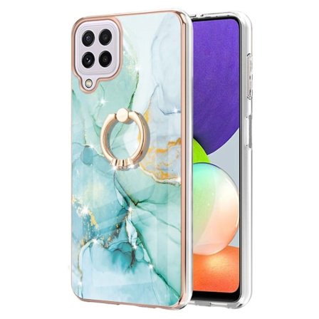 Marble Mønstret Cover med Ring Holder til Samsung Galaxy A22 4G / M32 - Grøn Marmor Haze