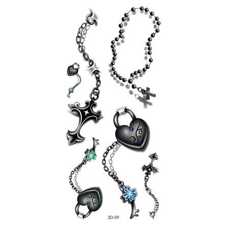 Väliaikainen tatuointi 19 x 9 cm - Risti / lukko