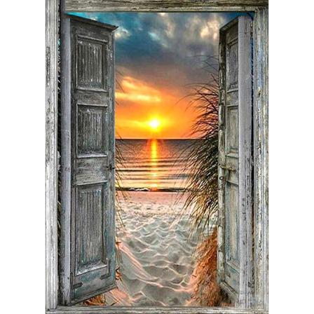 Diamantmaleri soloppgang landskap voksensett diamantkunst solnedgang strand digitalt malerisett perlekunst vegg hjemmeinnredning (11,8x15,7 tommer)
