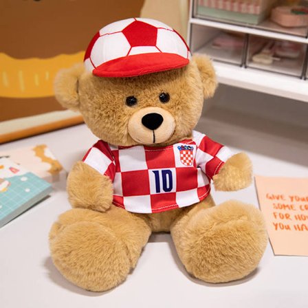 Fodbold-tema bamseplysdyr, brun (25 cm)