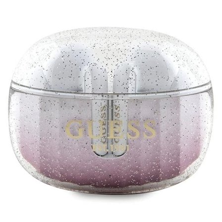 Guess Glitter Gradient TWS Bluetooth-hodetelefoner + dokkingstasjon - rosa