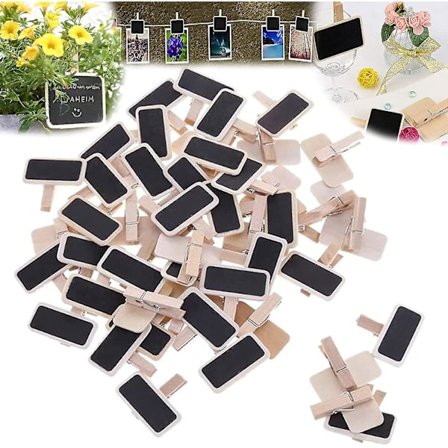50 stk Tretavle med Klips, Mini Små Tavler, Memo Tavle, Tre Fotomappe, Som Borddekorasjoner, KortHoldere, Navneskilt
