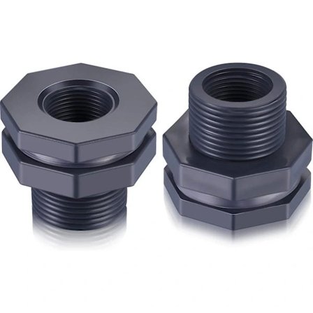 2 stk. PVC-skrog gennemføring til regnvandstønder, akvarier, vandtanke (3/4 tomme)