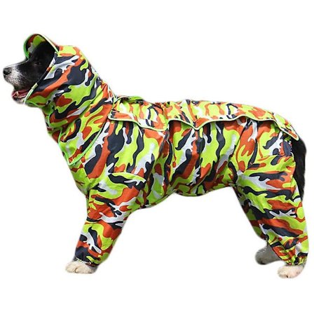 Hunderegnfrakke med aftagelig hætte Justerbar udendørs snøre Hundejakke Camouflage Grøn 28 Størrelse (28, Camouflage Grøn)