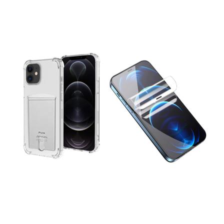 Veske med kortholder og Hydrogel skjermbeskytter iPhone 12 Mini Transparent