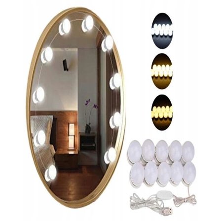 10 stk. LED-lamper til makeupspejl sminkebord - Fastgøres rundt om spejlet