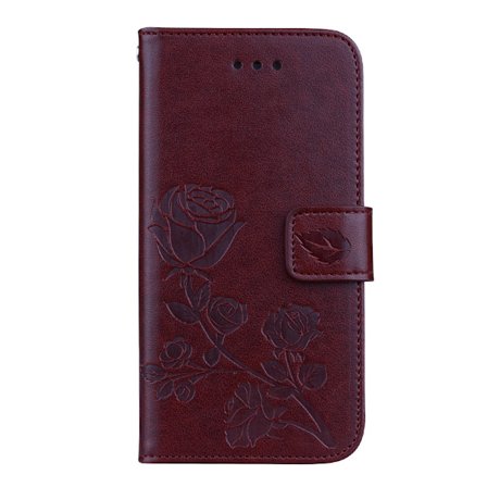 Fodral för Samsung S23 PLUS brun Ros Präglat Läder Kort Ficka Plånbok
