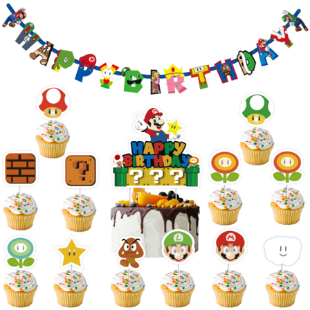 14 kappaletta Mario-kakkukoristeita syntymäpäiväpojille, XMario Birthd