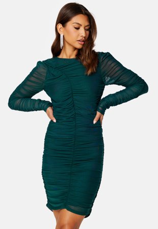 BUBBLEROOM Myra mesh dress Dark green Klær
