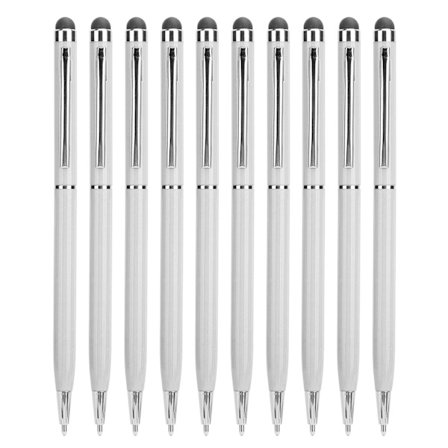 10 st 2 i 1 Stylus Kulspetspenna Metall Pekskärm Kapacitiv för Datorer Vit