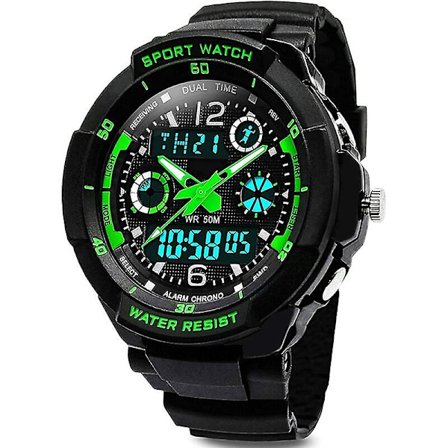 Digitala klockor för barn pojkar - 50 m vattentät utomhus sport analog klocka med alarm/timer/dubbel tidszon/LED-ljus