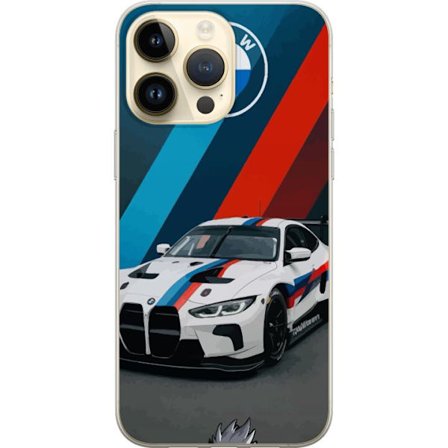 Yhteensopiva Puhelinkuori Apple iPhone 14 Pro Max BMW M Sport -muotoilu valkoisella kilpa-autolla ja klassisilla M-raidoilla, yksinoikeudella autoteem