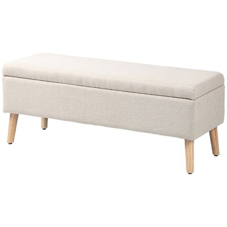 Penkki verhoiltu penkki säilytystilalla vuodepenkki liinavaatteilla etsiä eteiseen makuuhuone olohuone kumipuu beige 110 x 39 x 45 cm