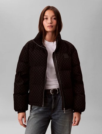 Calvin Klein Aop Mid Weight Down Puffer Jacke - Black - XL