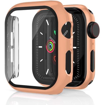 Glass+deksel for Apple Watch-etui 44mm 40mm Iwatch 42mm 38mm skjermbeskytter+støtfangertilbehør for Applewatch Series 5 4 3 Se 6 rose gold 40mm series