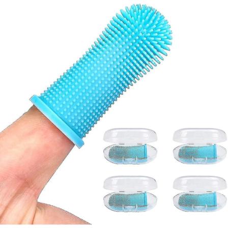 4-pack hundtandborstar, blå fingerborstar - Perfekt