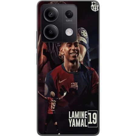 Yhteensopiva Puhelinkuori Xiaomi Redmi Note 13 Lamine Yamal FC Barcelonan motivoituneena kolmella voimakkaalla jalkapallotaululla täydellinen Barca-fa