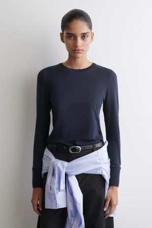 COS Women's Cotton Jersey Long Sleeve Top in Blue