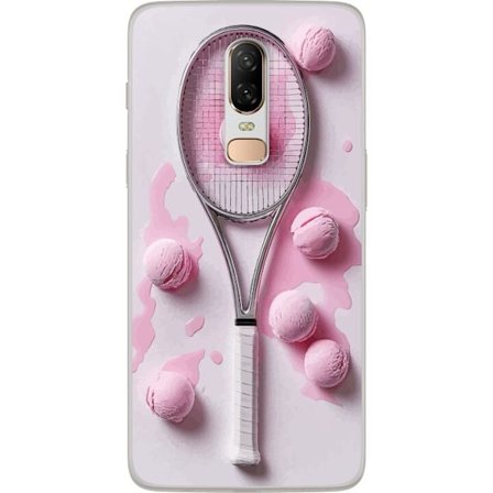 Kompatibel Mobilcover til OnePlus OnePlus 6 Rosa glaskugler og tennisketsjer i et kreativt stillbillede med legende popfølelse og moderne design, der