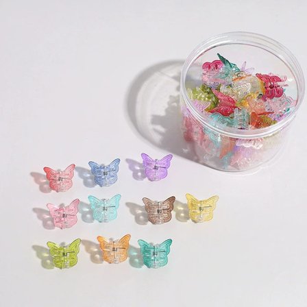 Glittriga Mini Hårklämmor med Fjärilar, Glänsande Färgglada Håraccessoarer - Söta, Små, Pyttesmå Klämmor i 10 Färger, Set med 40 (Glitter)