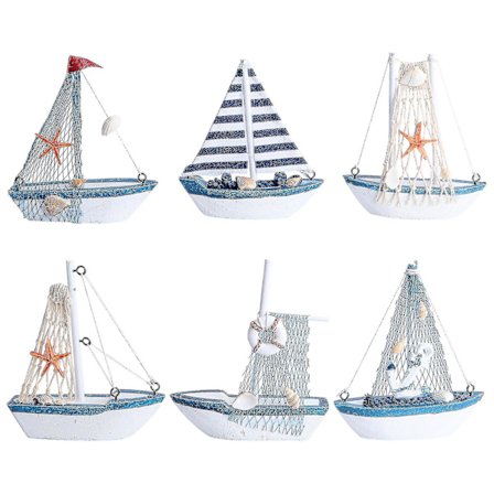 6 stk. Hjemmeinnredning Nautisk Seilskute Dekorasjon Nautisk Bordplate Ornament Tre Miniatyr Seilskute Tre Liten Båt Håndverk