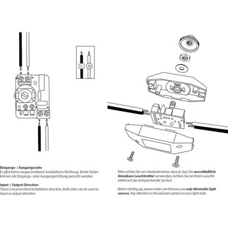 Lysdæmper, Drejeknap med 220-230v Hvid, Trykknap til Dæmpbar LED