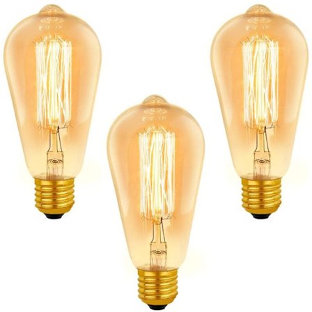 E27 Vintage ST64 Himmennettävä 40W Lämmin Valkoinen 2200K, 400lm, AC 220V, Retro Hehkulamppu, Koristeelliseen Valaistukseen, 3kpl