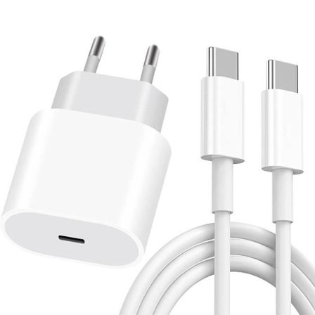 20W USB-C Snabbladdare + 20W 1M USB-C till USB-C-kabel för iPhone 15 Pro Max - 15 Plus - 15 Pro - 15