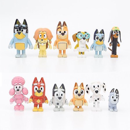 Bluey - Pakke 12 figurer skole, leddbare dukker av Coles venner, leketøy fra barnetegneserien, med Rusty, Chloe og Calypso