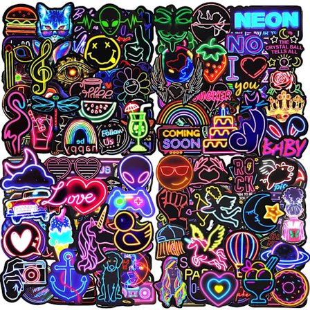 Vannflaske Klistremerker 200 stk Kule Neon Klistremerker, Klistremerkepakke kompatibel Barn Voksne Tenåringer, Vanntette Vinyl Klistremerker, 