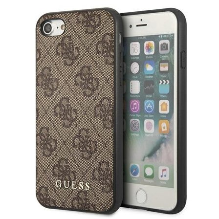 Guess 4G metalldeksel med gulllogo for iPhone SE 2022 / 2020 / 7 / 8 - Brun