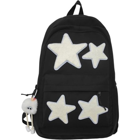 Kawaii Ryggsäck med Söta Tillbehör Stjärnor Y2K Estetisk Ryggsäck med Plyschhänge Ryggsäck 10-12 Ryggsäck, Svart//Vit, Casual