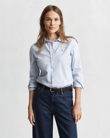 GANT Damen Slim Fit Oxford-Bluse mit Stretch (40) Hellblau