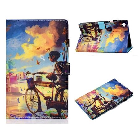 Lenovo Tab M10 FHD Plus læderetui med mønsterprint - Dreng Og Cykel