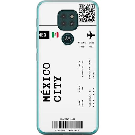 Kompatibel Mobilcover til Motorola Motorola Moto G9 Play Mexico City boarding pass design med flyoplysninger, flag og QR-kode. Rejseinspireret motiv p
