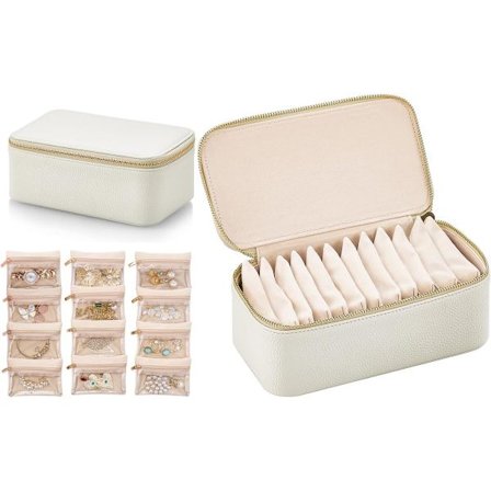 Smykkeskrin, Smykkeskrin til voksne, Smykkeskrin til piger, Rejse Smykkeskrin Organizer, 12 Små Lynlåslommer, Til Smykker, Halskæder, Ringe, 5 cm