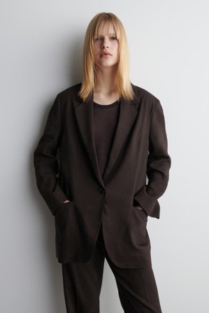 COS Women's Single Breasted Linen Blazer in Brown