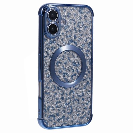 Skal för iPhone 16 Plus Kompatibelt med MagSafe Glittrigt Leopardtryck Transparent TPU-telefonskal